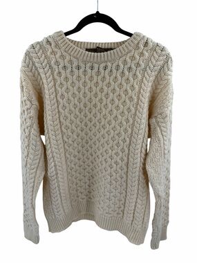 Inis Crafts Ireland 100% Merino Wool Cable‎ Knit Sweater Womens Medium Cream